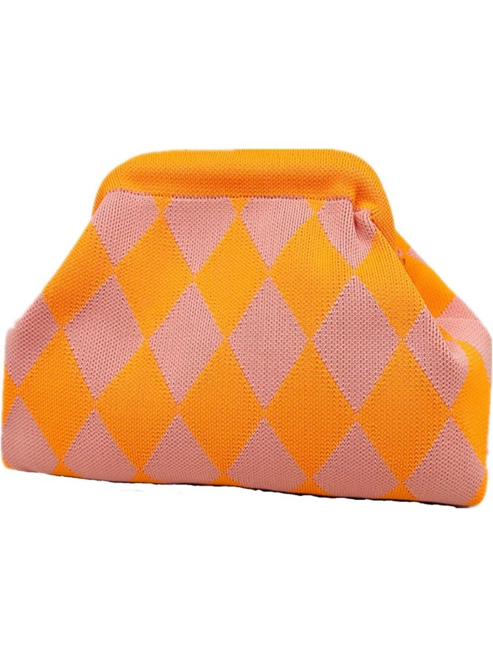 Women's Orange Check Clutch Purses Dumpling Striped Summer Beach Evening Handbag